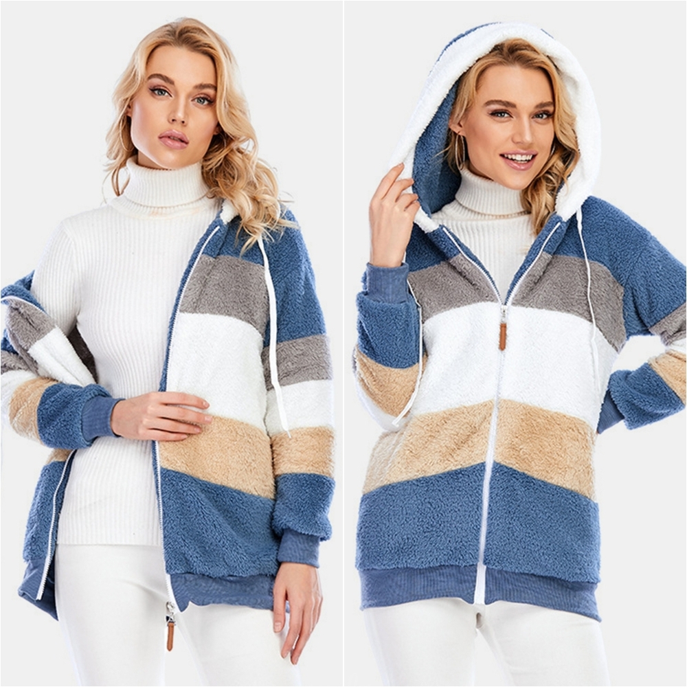 Everleigh Color Block Sherpa Hoodie - Dusty Blue